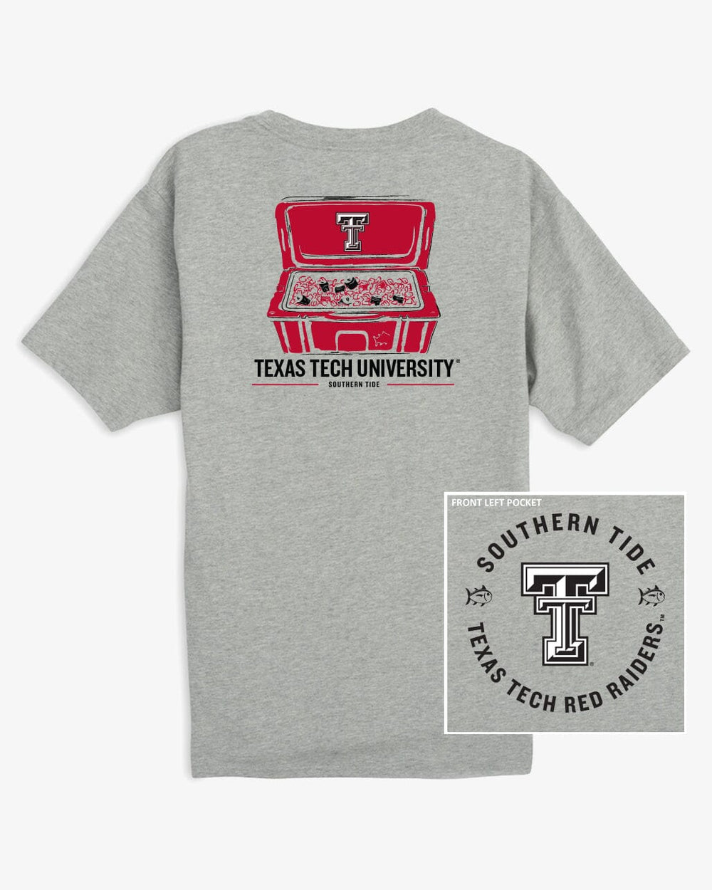 The front view of the Texas Tech Red Raiders Cooler Heather T-Shirt by Southern Tide - Heather Grey