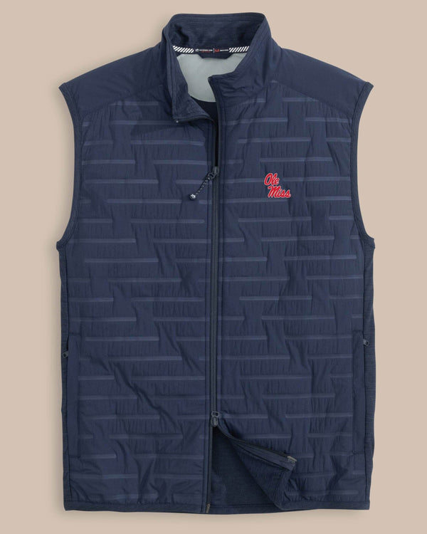 The front view of the Ole Miss Rebels Abercorn Performance Vest by Southern Tide - True Navy