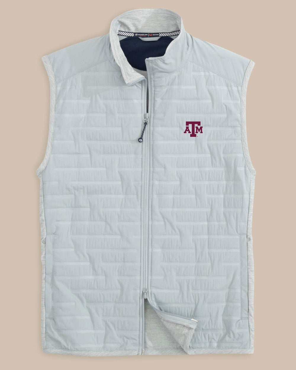 The front view of the Texas A&M Aggies Abercorn Vest by Southern Tide - Gravel Grey