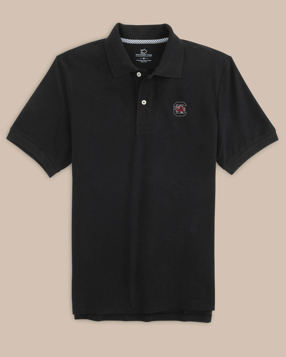 The front view of the South Carolina Gamecocks Skipjack Polo by Southern Tide - Black