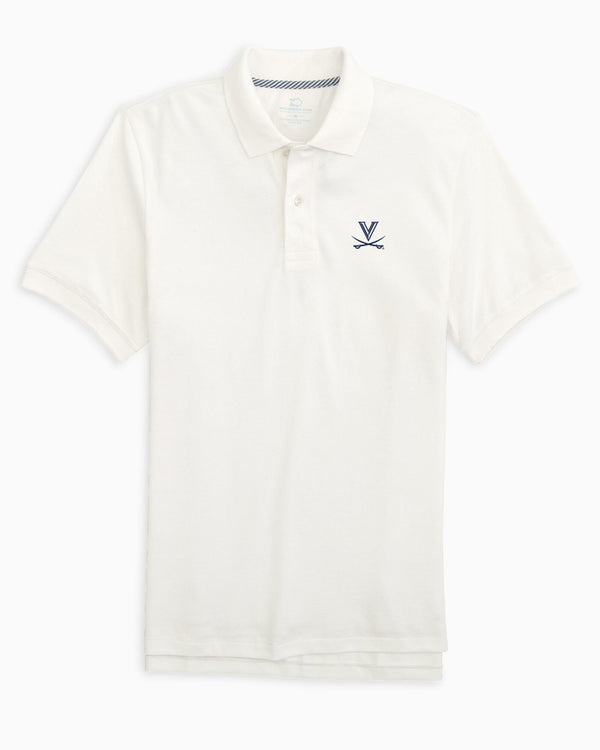 The front view of the Virginia Cavaliers Skipjack Polo by Southern Tide - Classic White