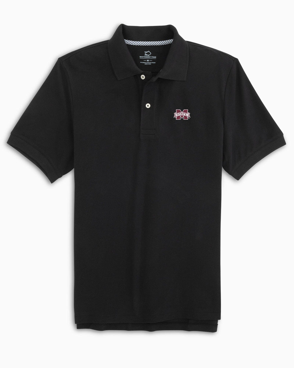 The front view of the Mississippi State Bulldogs Skipjack Polo by Southern Tide - Black