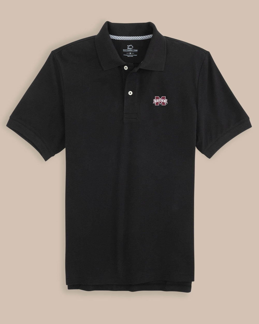 The front view of the Mississippi State Bulldogs Skipjack Polo by Southern Tide - Black