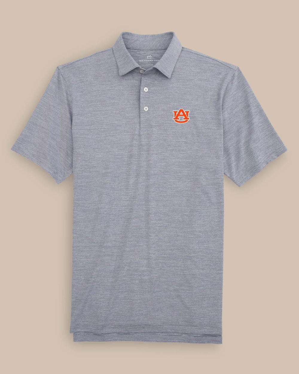 The front view of the Auburn Tigers Driver Spacedye Polo Shirt by Southern Tide - Navy