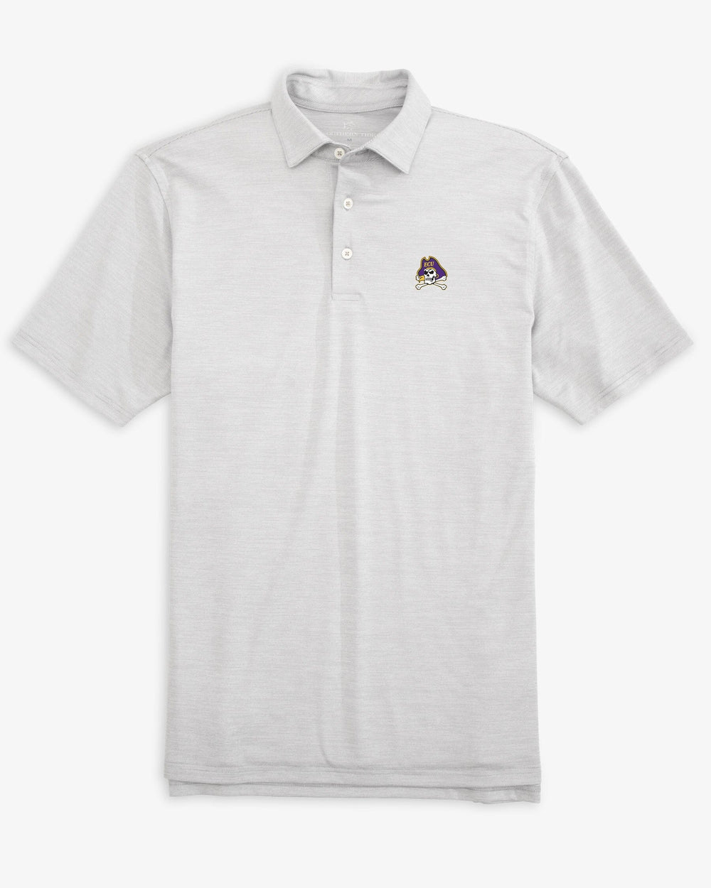The front of the Men's East Carolina Driver Spacedye Polo Shirt by Southern Tide - Slate Grey