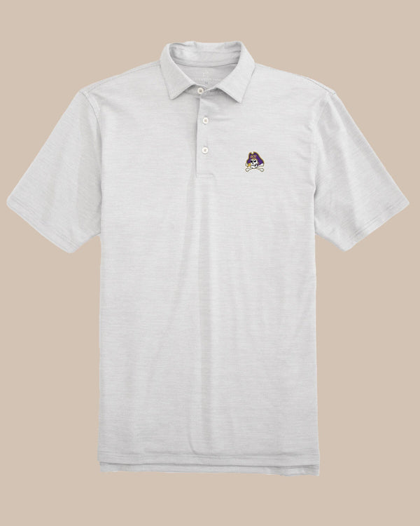 The front of the Men's East Carolina Driver Spacedye Polo Shirt by Southern Tide - Slate Grey