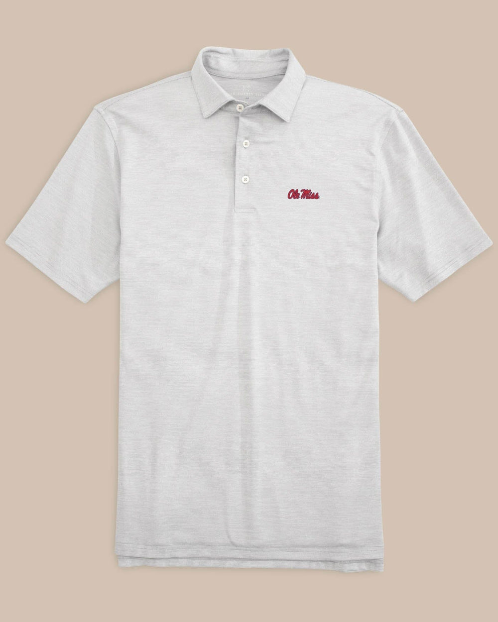 The front of the Ole Miss Driver Spacedye Polo Shirt by Southern Tide - Slate Grey