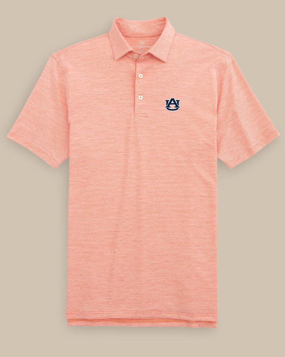 The front view of the Auburn Tigers Driver Spacedye Polo Shirt by Southern Tide - Endzone Orange