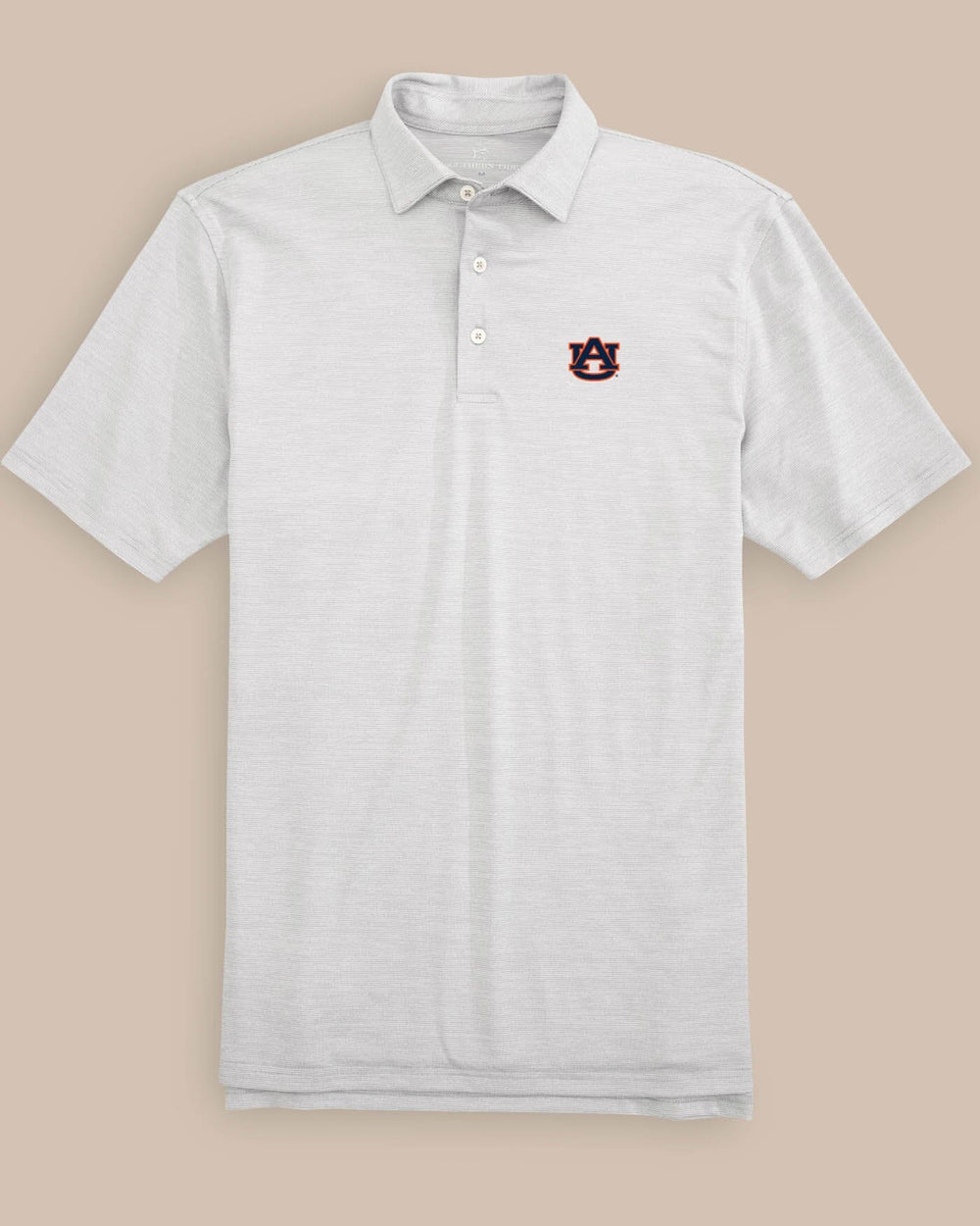 The front view of the Auburn Tigers Driver Spacedye Polo Shirt by Southern Tide - Slate Grey