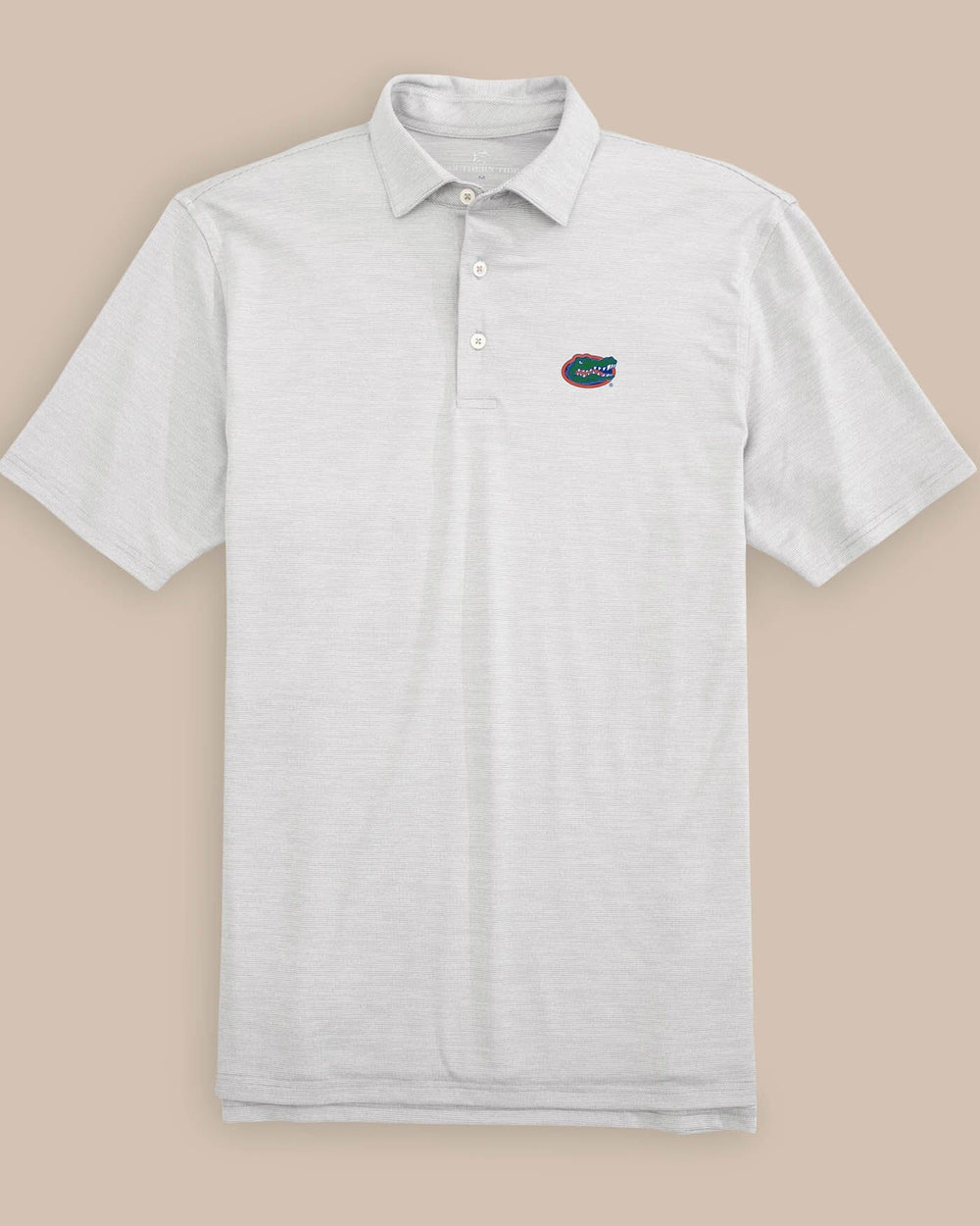 The front view of the Florida Gators Driver Spacedye Polo Shirt by Southern Tide - Slate Grey