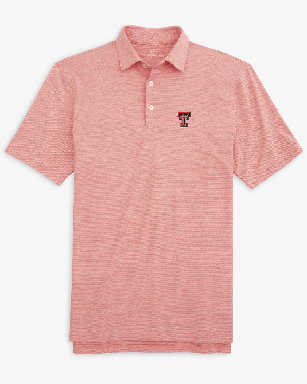 The front view of the Texas Tech Driver Spacedye Polo Shirt by Southern Tide - Varsity Red