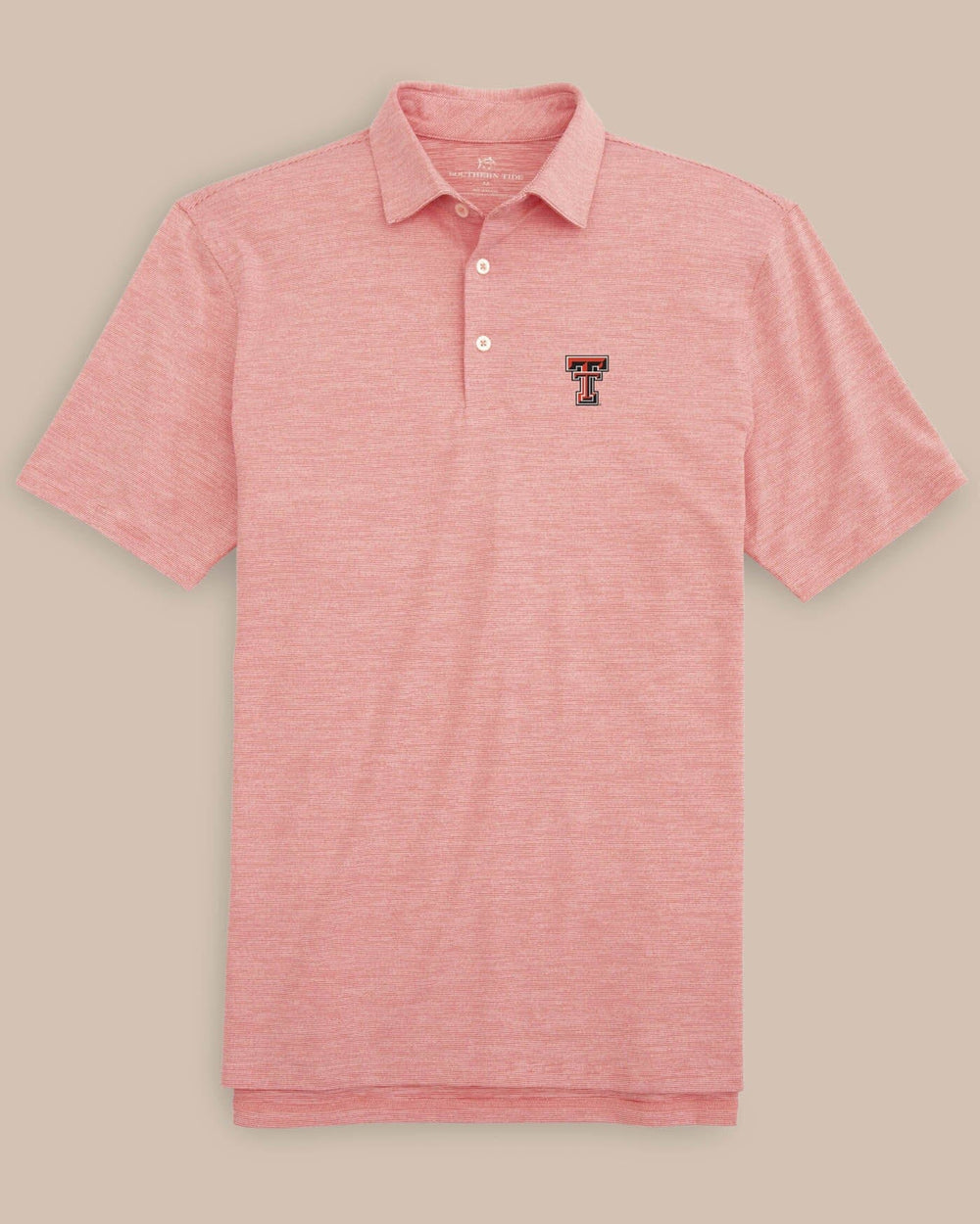 The front view of the Texas Tech Driver Spacedye Polo Shirt by Southern Tide - Varsity Red