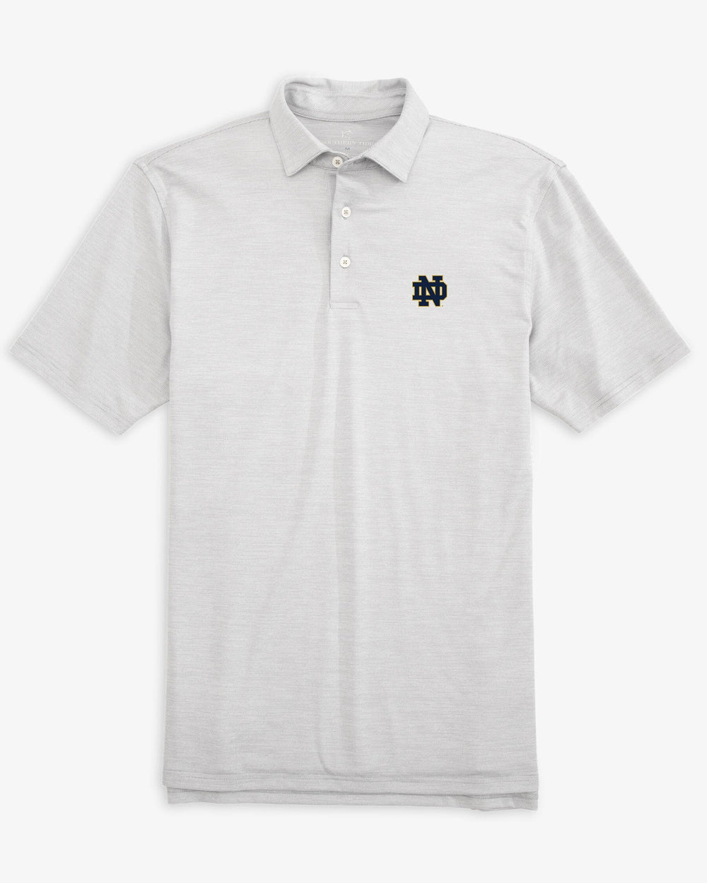 The front of the Notre Dame Fighting Irish Driver Spacedye Polo Shirt by Southern Tide - Slate Grey