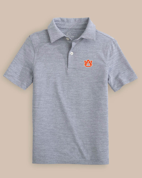The front view of the Auburn Tigers Boys Driver Spacedye Performance Polo Shirt by Southern Tide - Navy