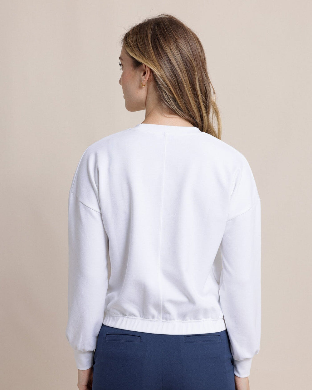 The back view of the Southern Tide Addison Interlock Crew by Southern Tide - Classic White