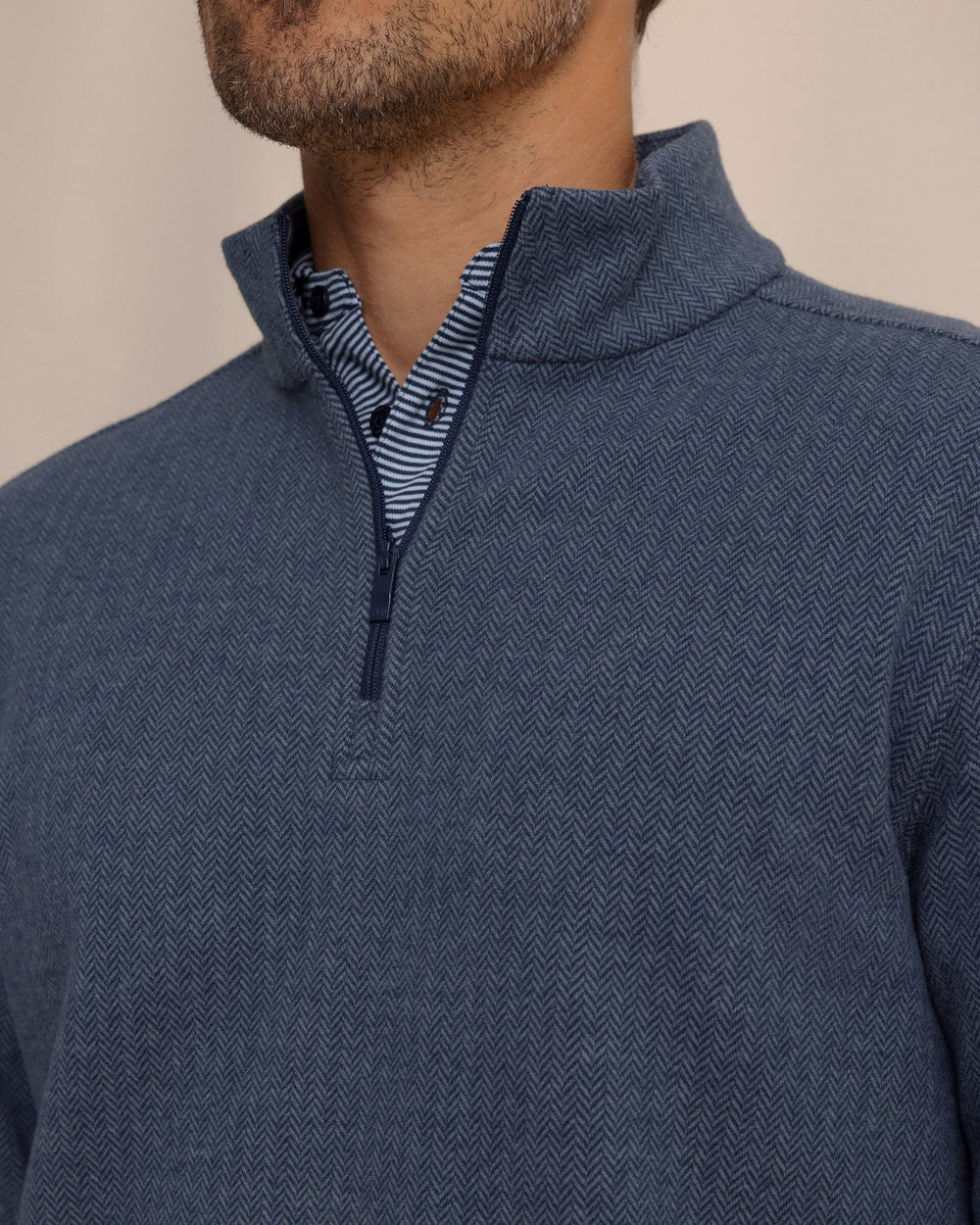 The detail view of the Southern Tide Adler Lane Quarter Zip by Southern Tide - Dress Blue