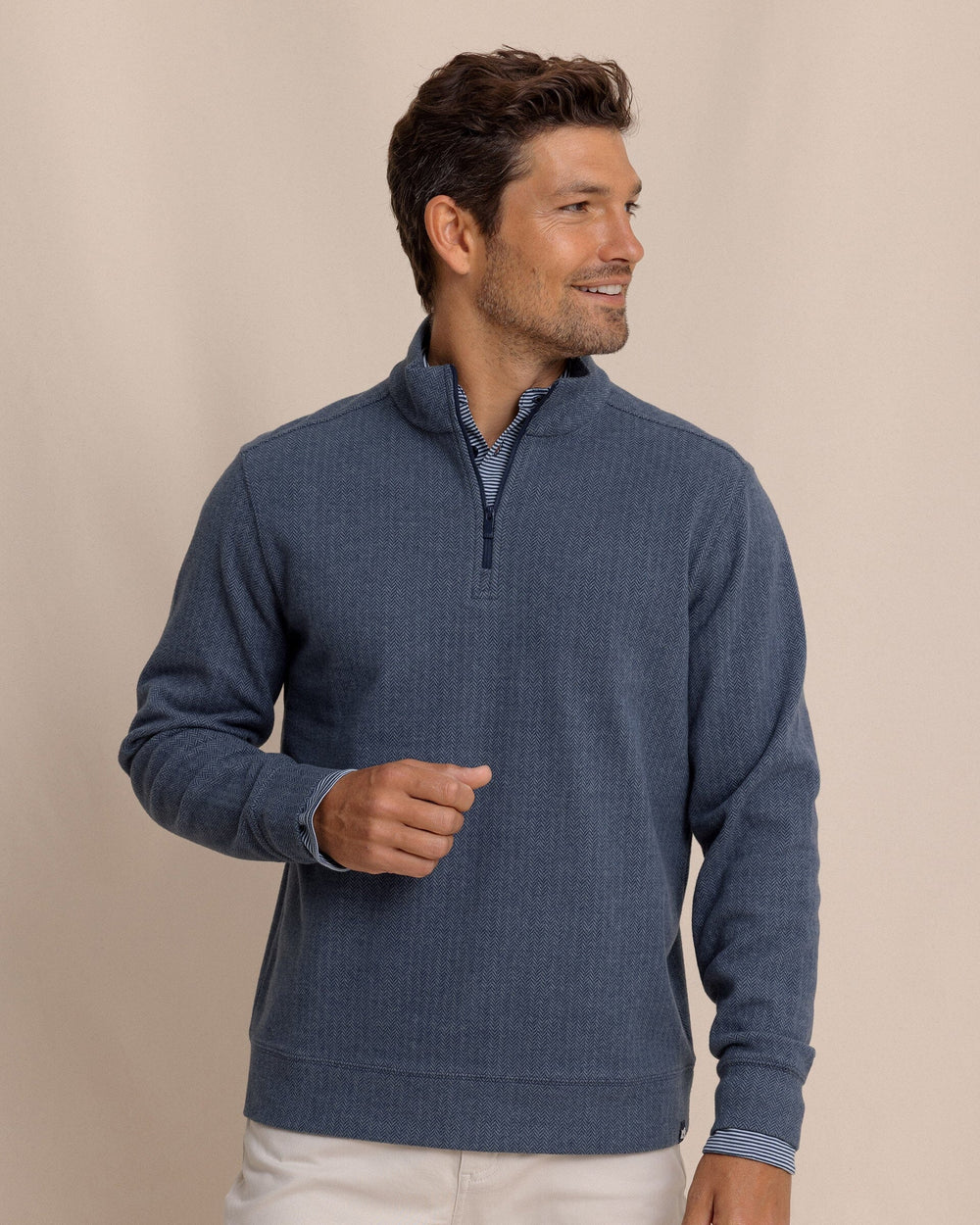 The front view of the Southern Tide Adler Lane Quarter Zip by Southern Tide - Dress Blue
