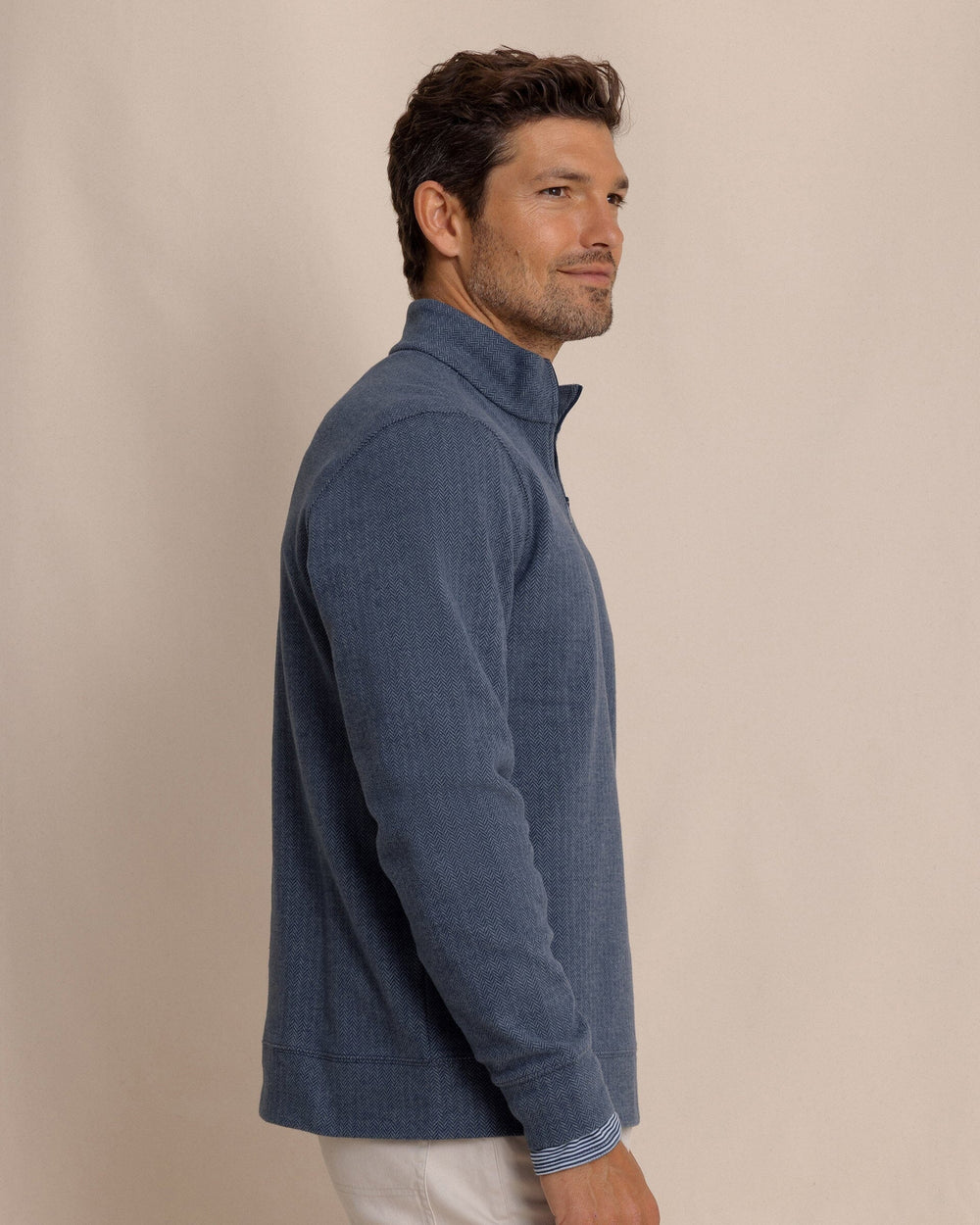 The side view of the Southern Tide Adler Lane Quarter Zip by Southern Tide - Dress Blue