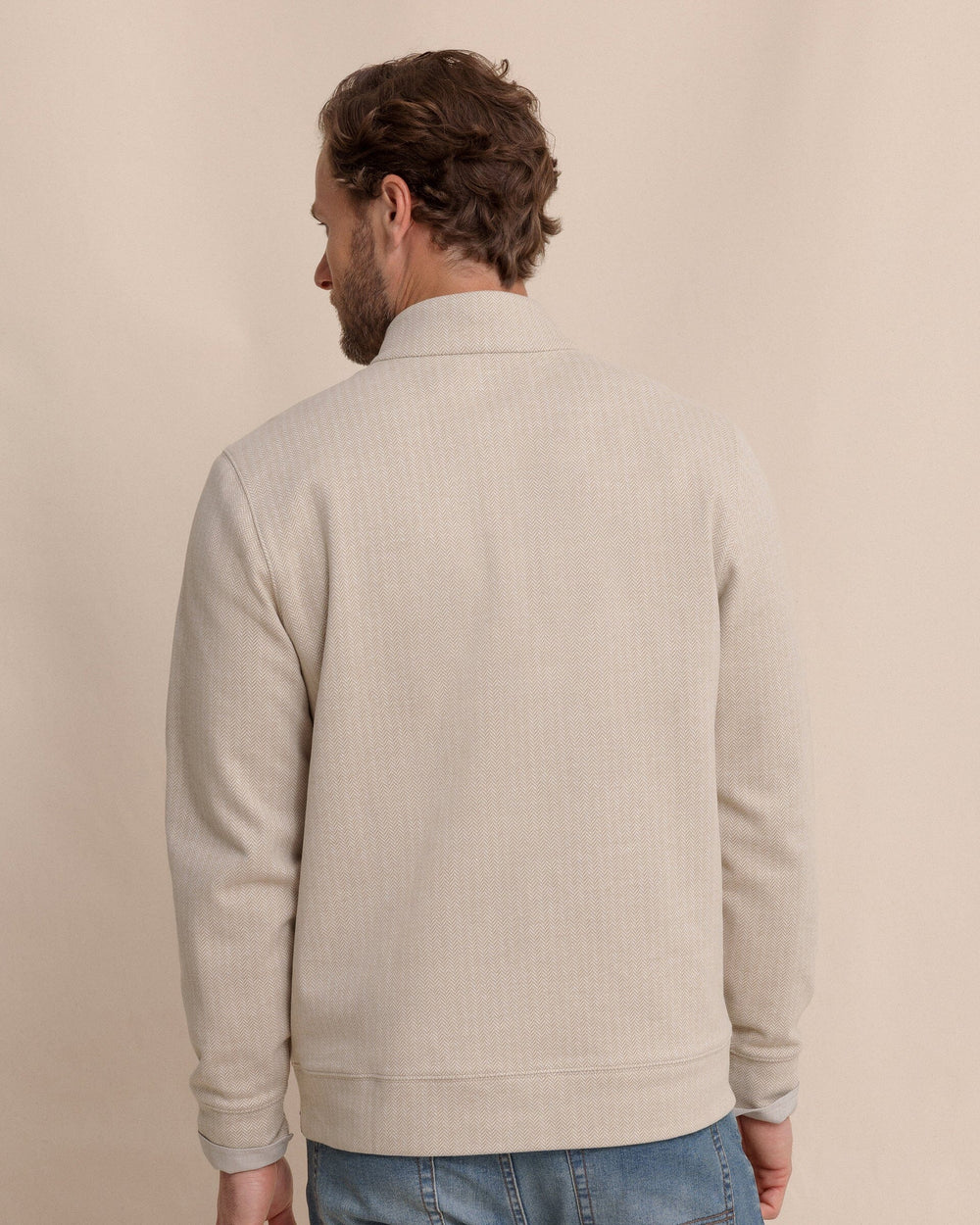 The back view of the Southern Tide Adler Lane Quarter Zip by Southern Tide - Sandstone Khaki