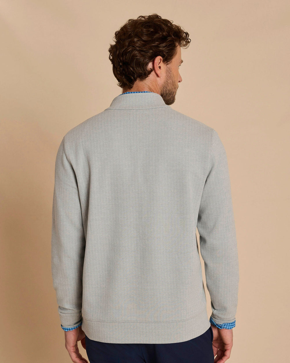The back view of the Southern Tide Adler Lane Quarter Zip by Southern Tide - Steel Grey