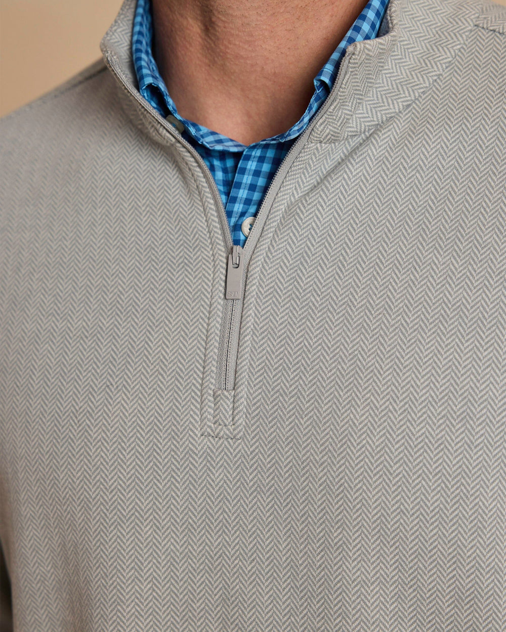 The detail view of the Southern Tide Adler Lane Quarter Zip by Southern Tide - Steel Grey