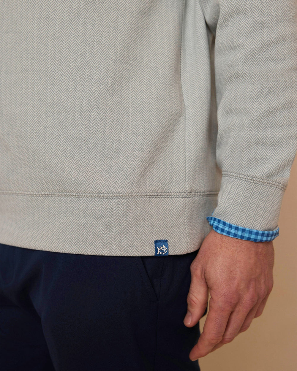 The detail view of the Southern Tide Adler Lane Quarter Zip by Southern Tide - Steel Grey