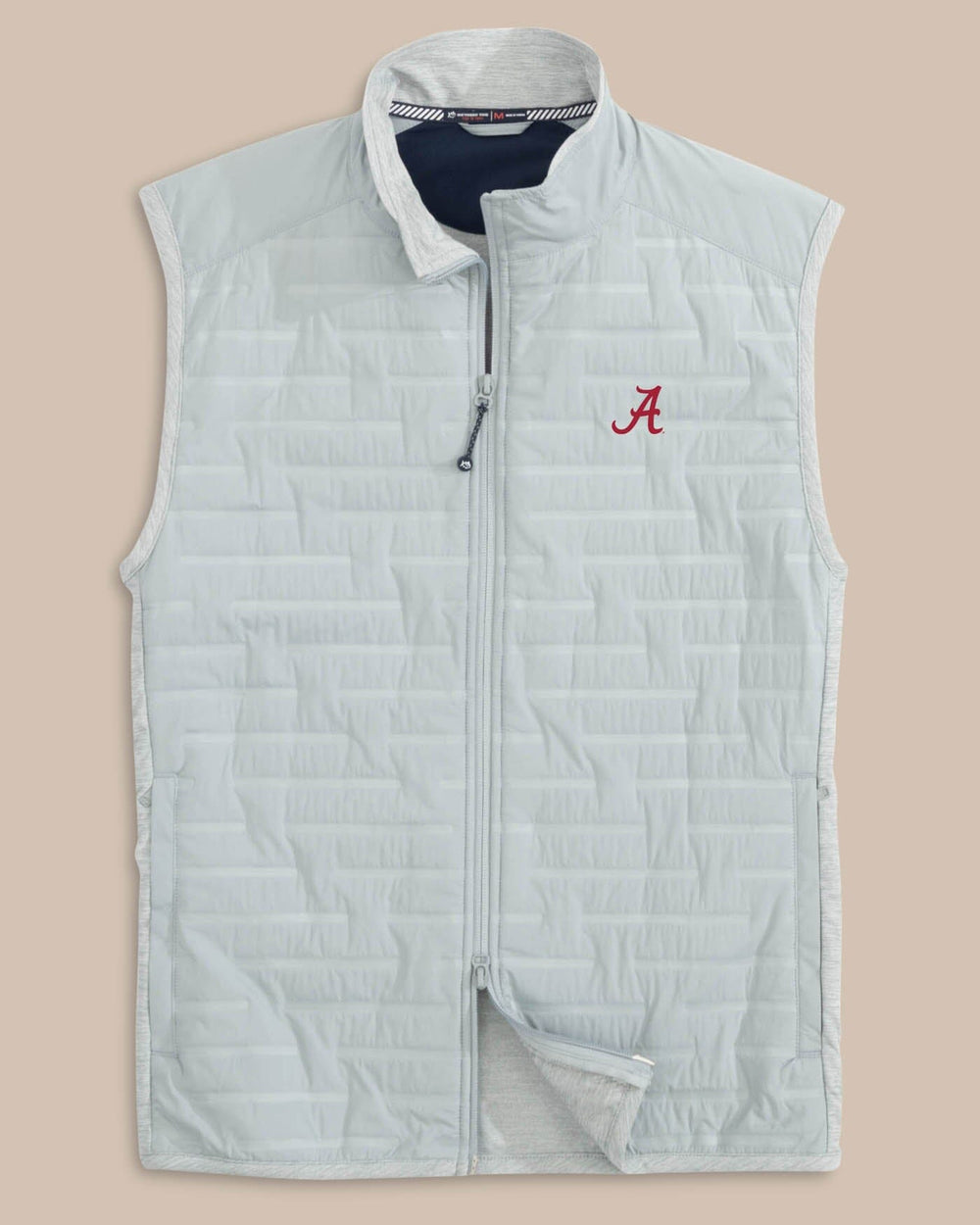 The front view of the Southern Tide Alabama Crimson Tide Abercorn Vest by Southern Tide - Gravel Grey