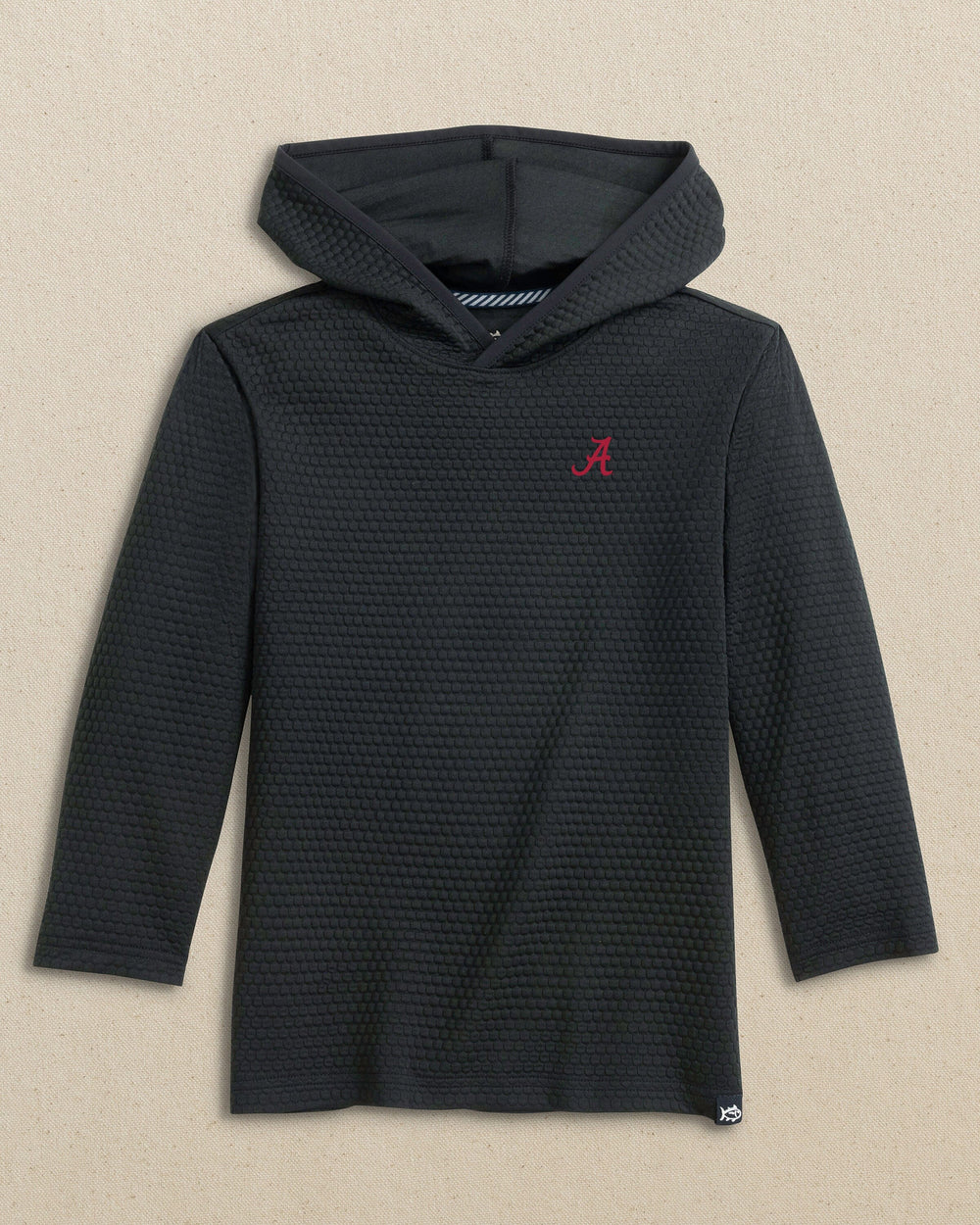 The front view of the Southern Tide Alabama Crimson Tide Boys Scuttle Hoodie by Southern Tide - Caviar Black