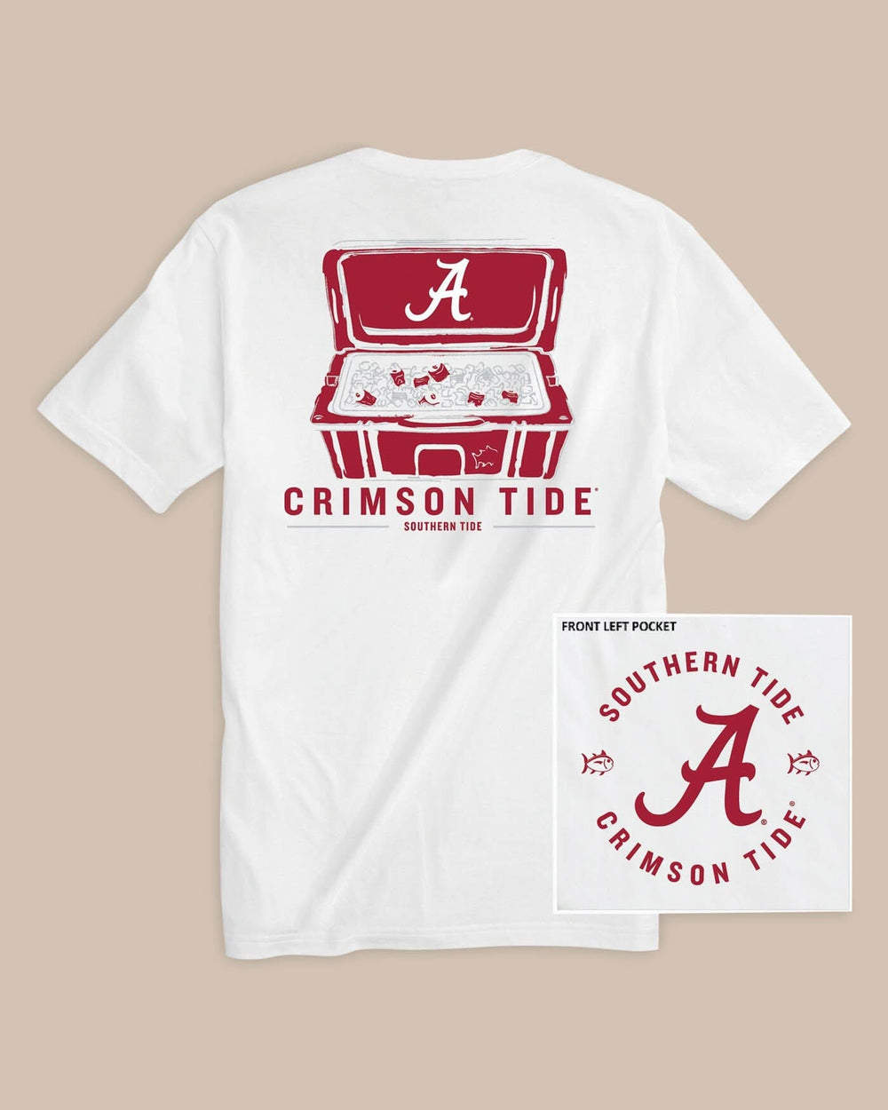 The back of the Men's Alabama Crimson Tide Cooler Short Sleeve T-Shirt by Southern Tide - Classic White