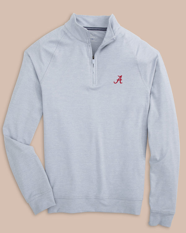 The front view of the Southern Tide Alabama Crimson Tide Cruiser Heather Quarter Zip Pullover by Southern Tide - Heather Slate Grey