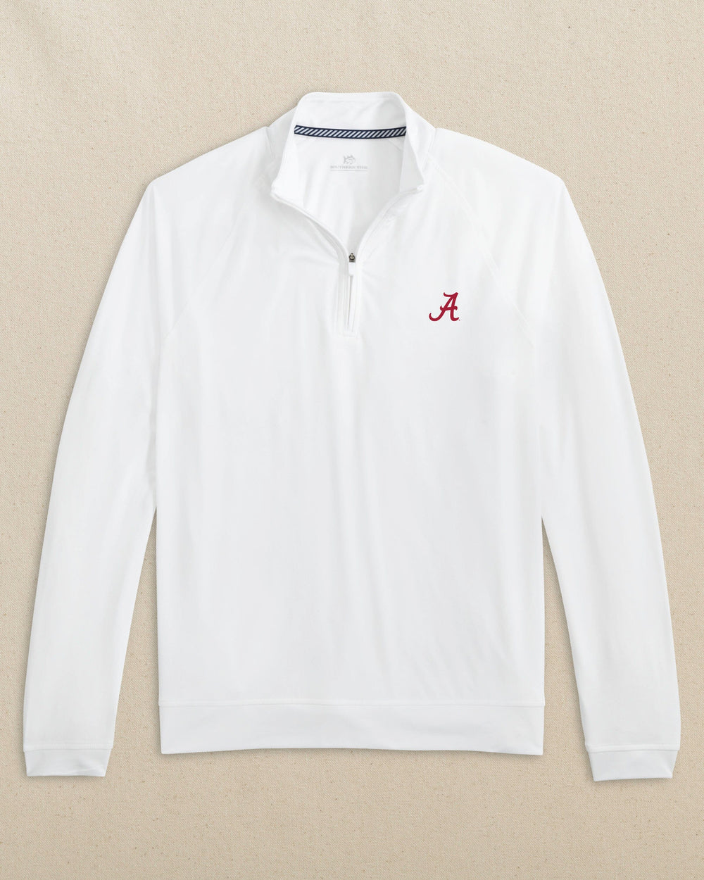 The front view of the Southern Tide Alabama Crimson Tide Cruiser Quarter Zip by Southern Tide - Classic White