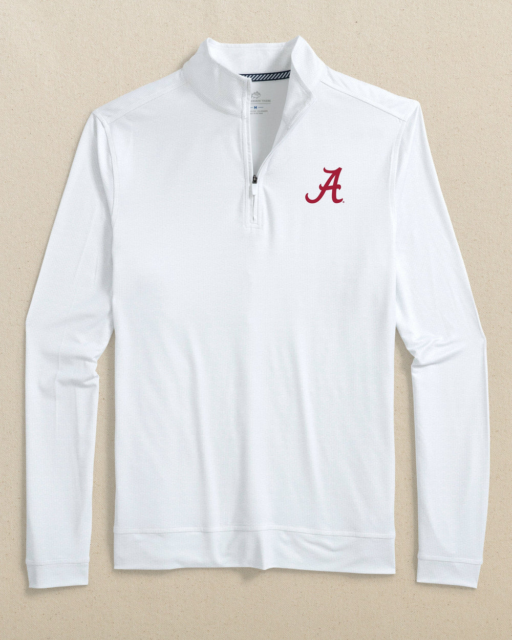 The front view of the Southern Tide Alabama Crimson Tide Cruiser ST Geo Printed Quarter Zip by Southern Tide - Classic White