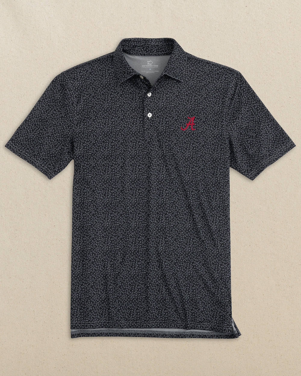 The front view of the Southern Tide Alabama Crimson Tide Driver Gameplay Polo by Southern Tide - Black