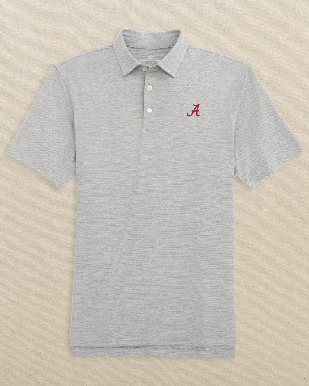 The front view of the Alabama Driver Spacedye Polo Shirt by Southern Tide - Black
