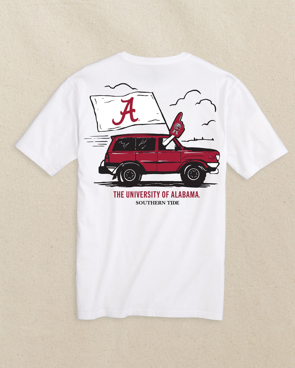 The back view of the Southern Tide Alabama Crimson Tide Game Bound Short Sleeve T-Shirt by Southern Tide - Classic White