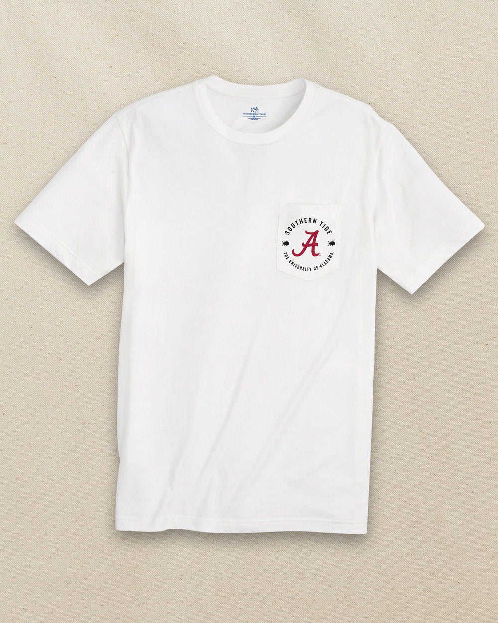 The front view of the Southern Tide Alabama Crimson Tide Game Bound Short Sleeve T-Shirt by Southern Tide - Classic White