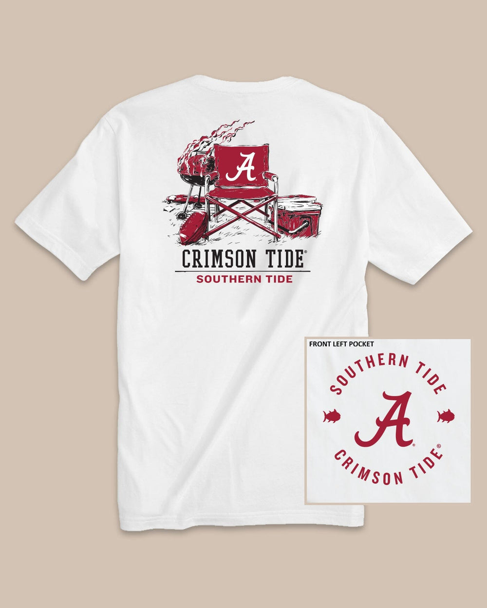 The back view of the Alabama Crimson Tide Gameday BBQ Tailgate T-Shirt by Southern Tide - Classic White
