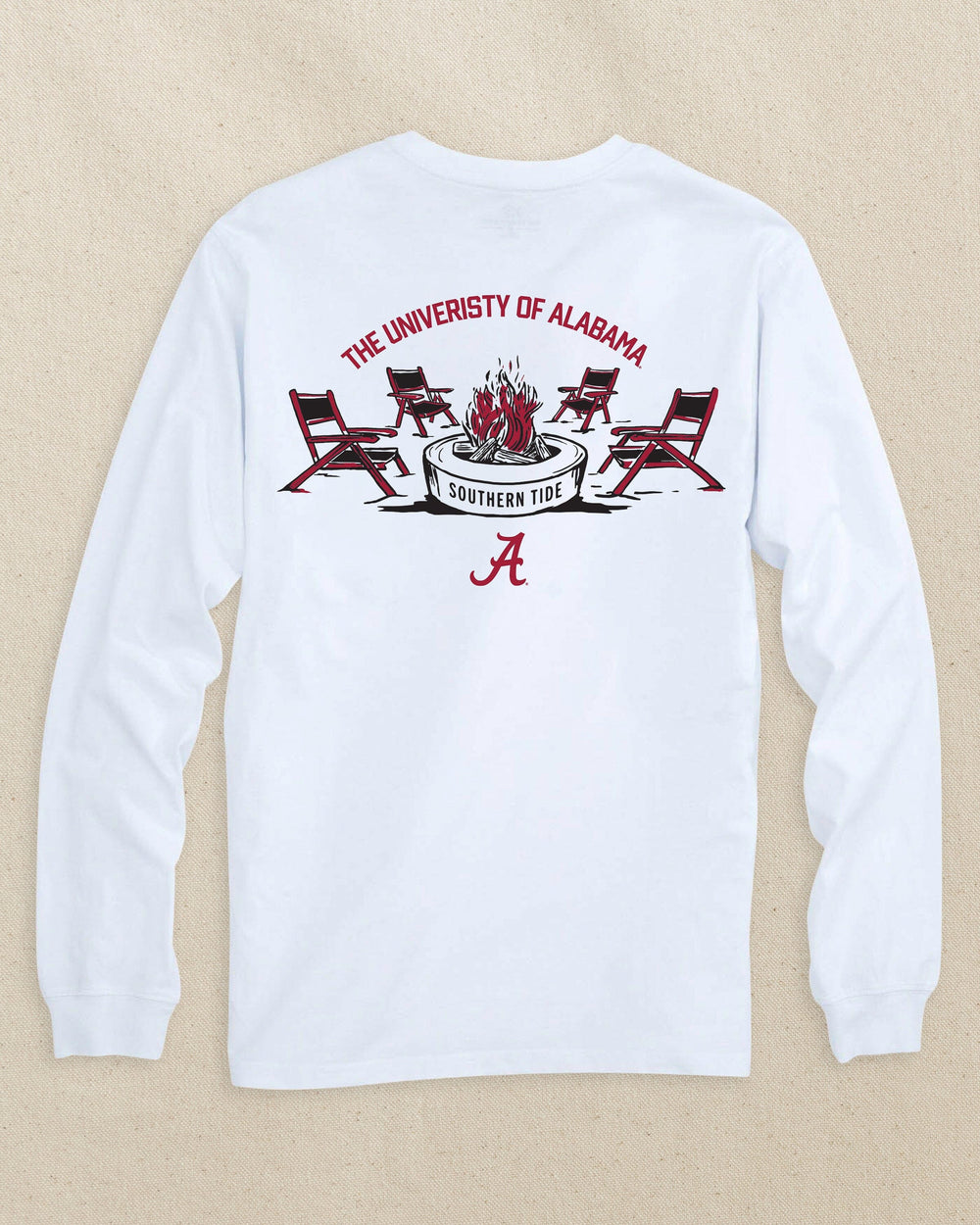 The back view of the Southern Tide Alabama Crimson Tide Gameday Bonfire Long Sleeve T-Shirt by Southern Tide - Classic White