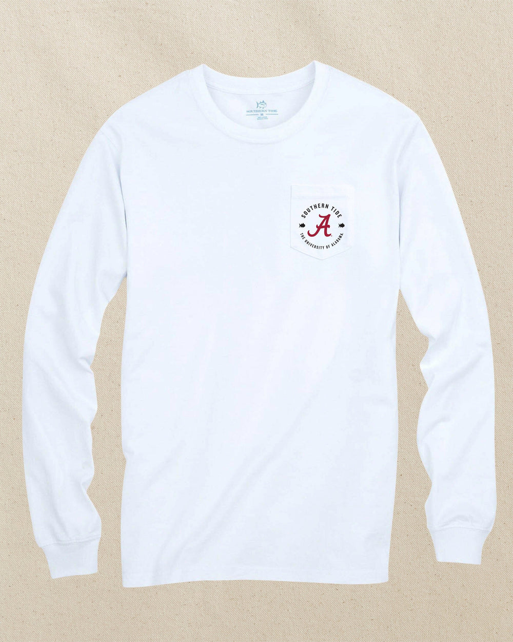 The front view of the Southern Tide Alabama Crimson Tide Gameday Bonfire Long Sleeve T-Shirt by Southern Tide - Classic White