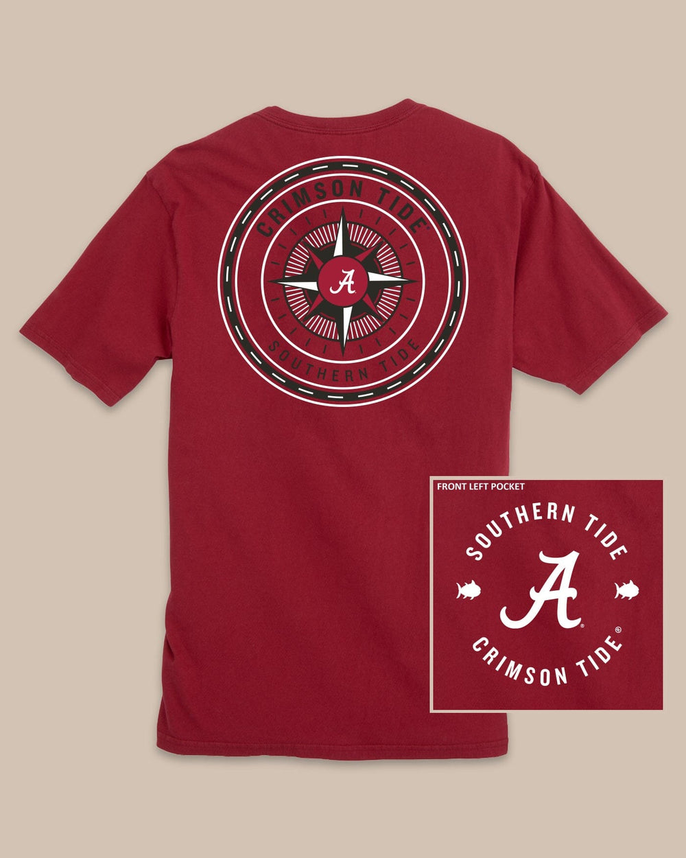 The back view of the Alabama Crimson Tide Gameday Collegiate Compass T-Shirt by Southern Tide - Crimson