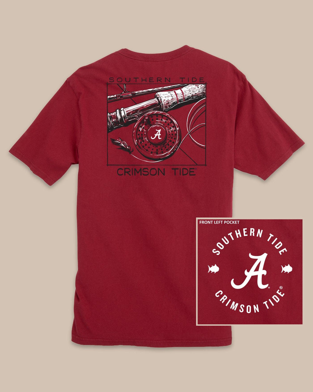 The back view of the Alabama Crimson Tide Gameday Fly Reel T-Shirt by Southern Tide - Crimson