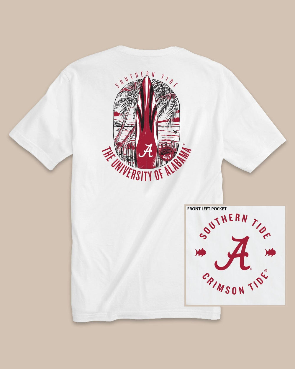 The back view of the Alabama Crimson Tide Gameday Locals Only T-Shirt by Southern Tide - Classic White