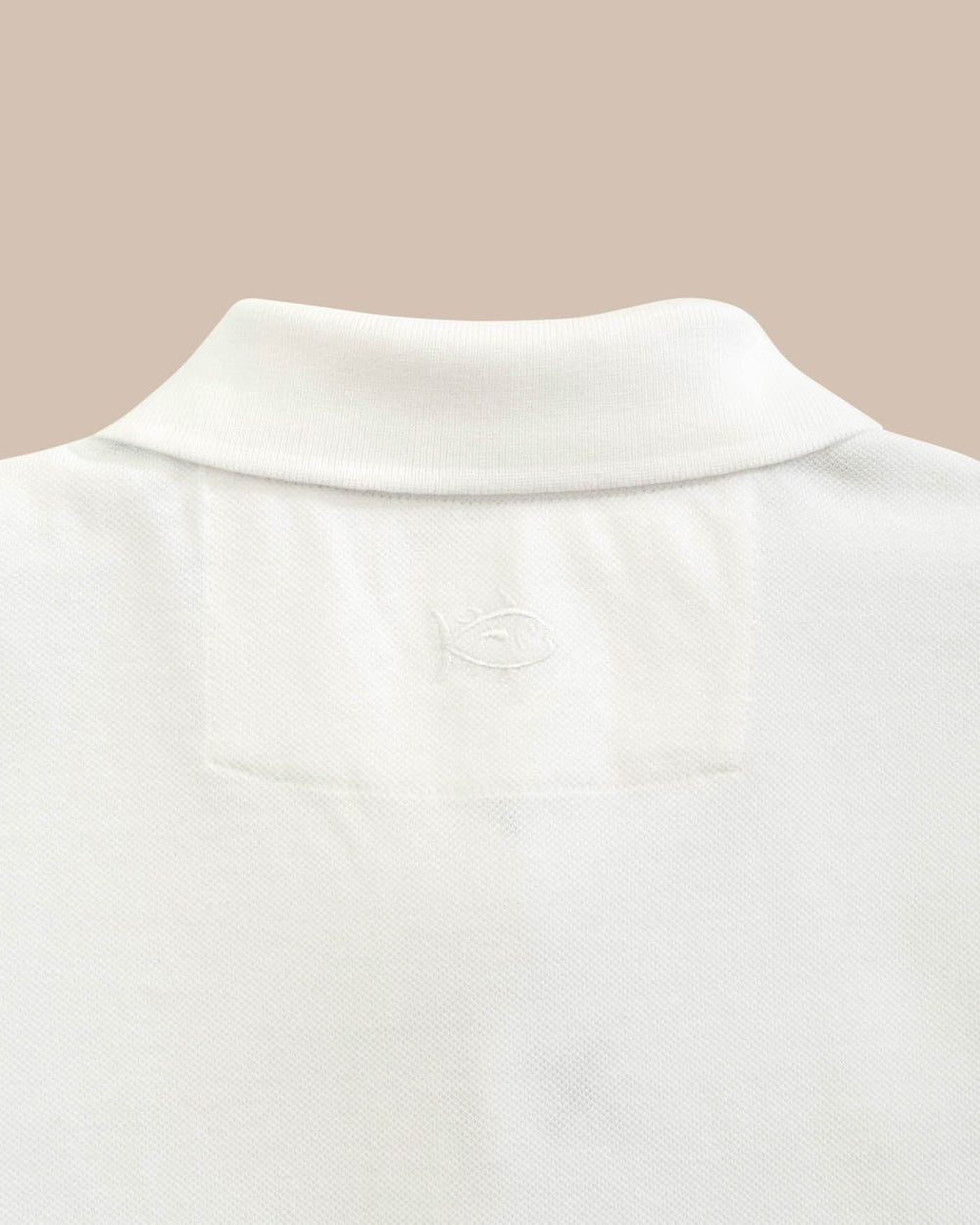 The yoke view of the Alabama Crimson Tide New Short Sleeve Skipjack Polo by Southern Tide - Classic White
