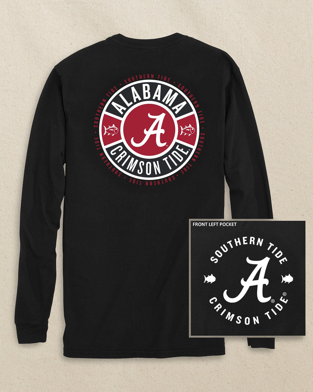 The back view of the Southern Tide Alabama Crimson Tide Ring Badge T-Shirt by Southern Tide - Black