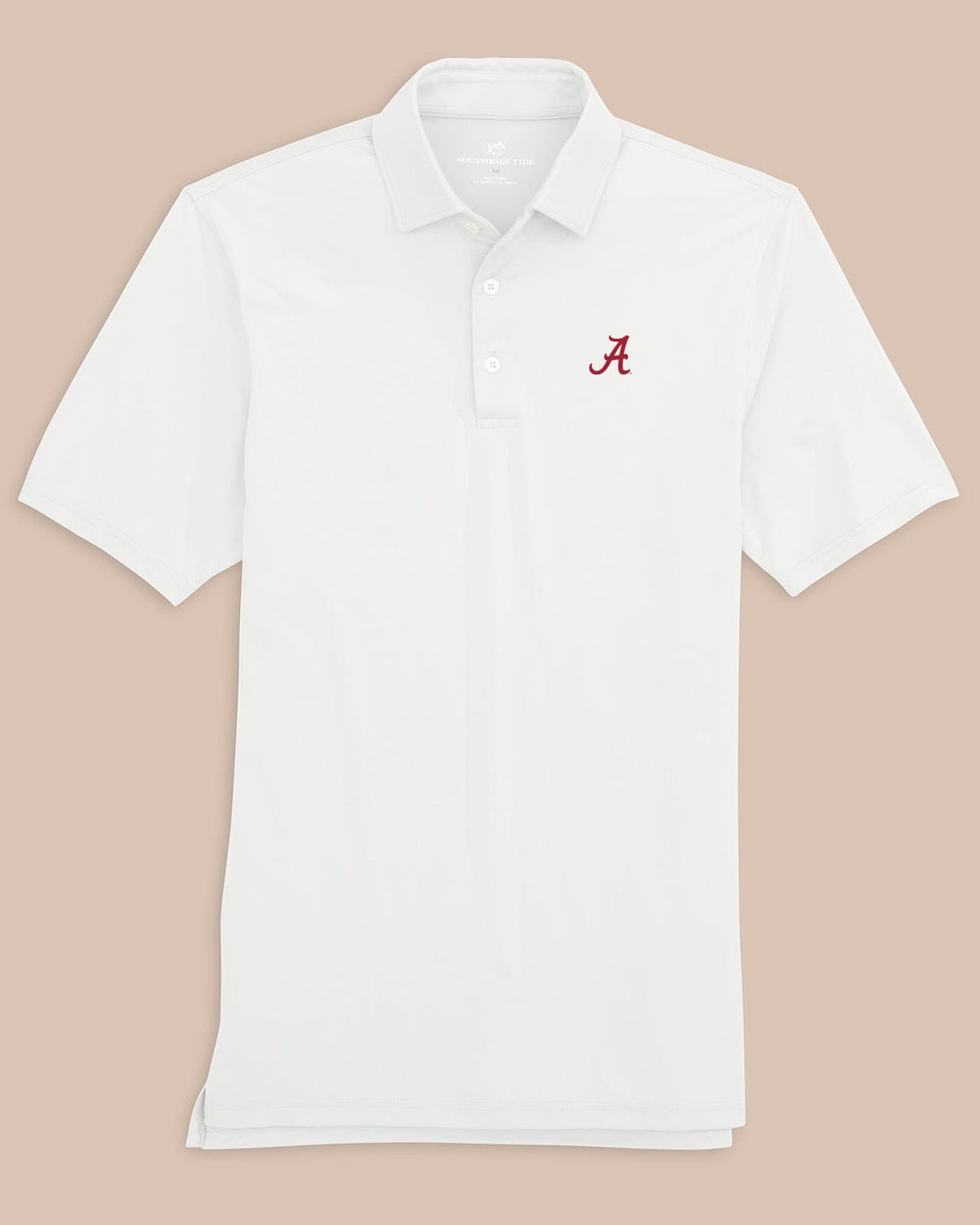 The front view of the Alabama Crimson Tide Ryder Polo Shirt by Southern Tide - Classic White