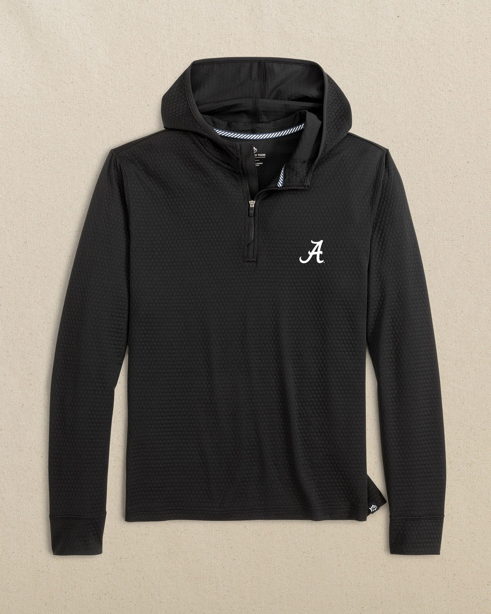 The front view of the Alabama Crimson Tide Scuttle Performance Quarter Zip Hoodie by Southern Tide - Caviar Black