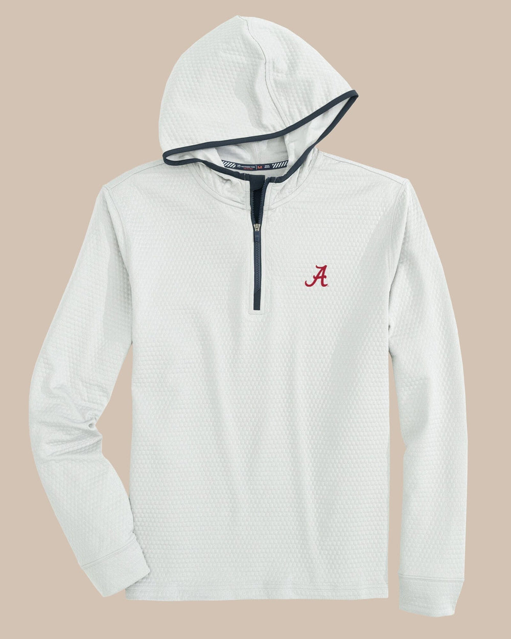 The front view of the Alabama Crimson Tide Scuttle Performance Quarter Zip Hoodie by Southern Tide - Heather Slate Grey