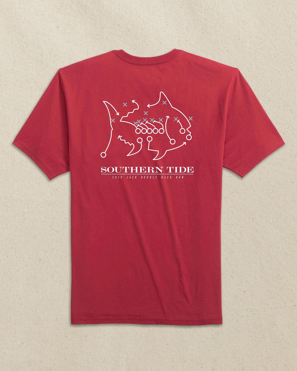 The back view of the Southern Tide Alabama Crimson Tide Skipjack Play Short Sleeve T-Shirt by Southern Tide - Crimson and White