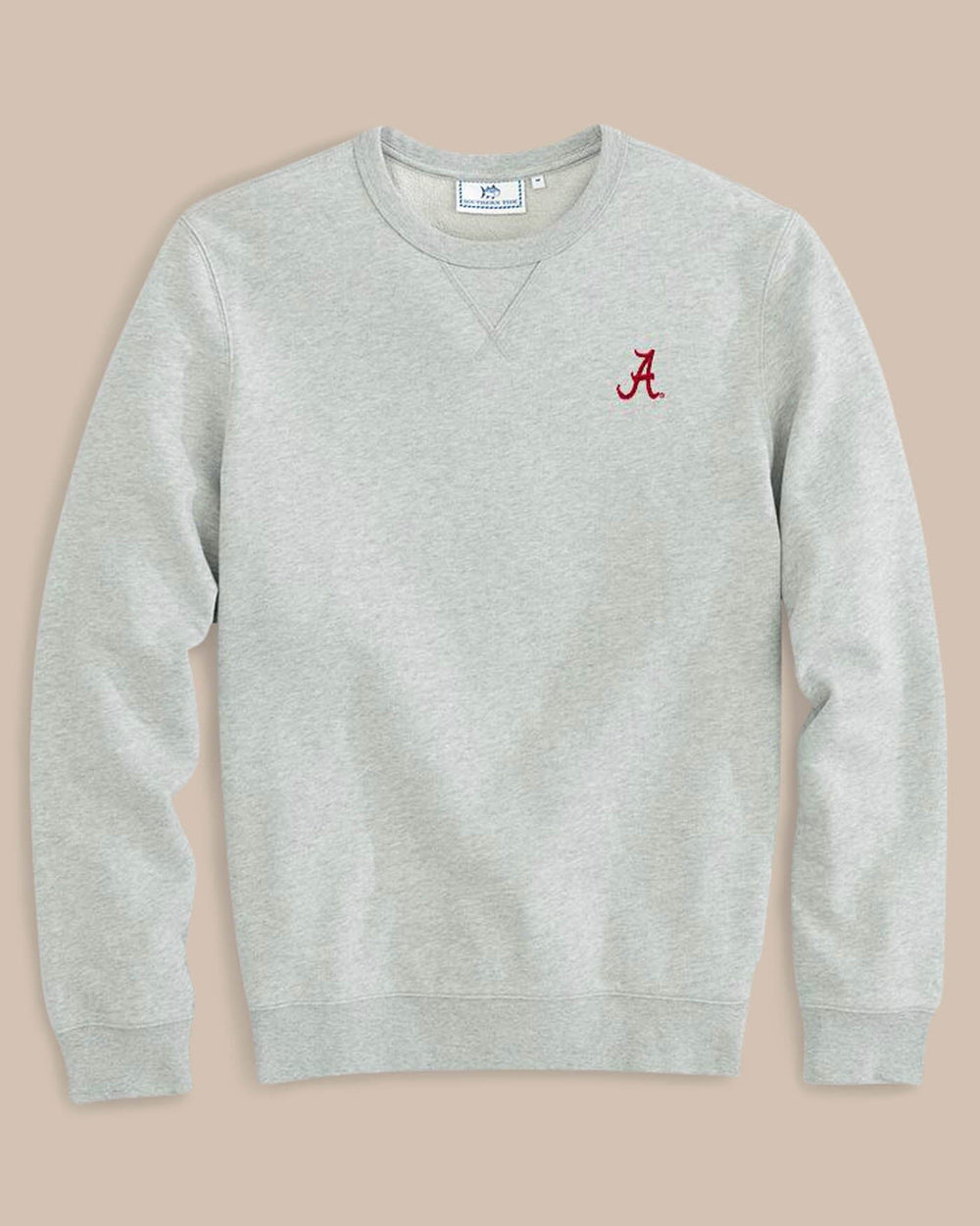 The front view of the Alabama Upper Deck Pullover Sweatshirt by Southern Tide - Heather Slate Grey