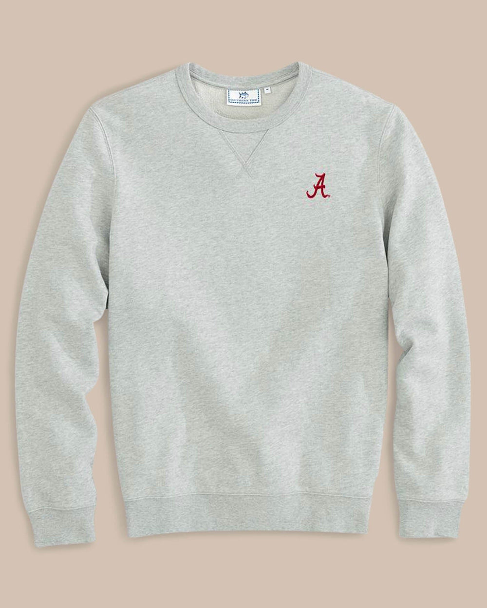 The front view of the Men's Grey Alabama Upper Deck Pullover Sweatshirt by Southern Tide - Heather Slate Grey